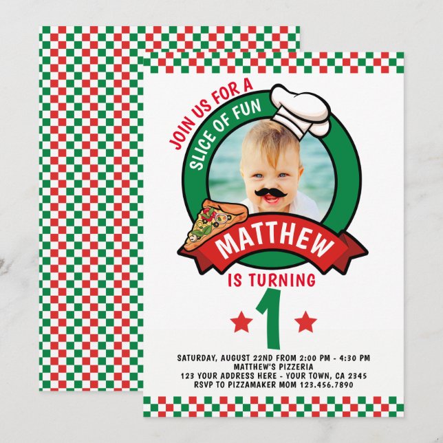 Invitation Pizza fête d'anniversaire (Devant / Derrière)
