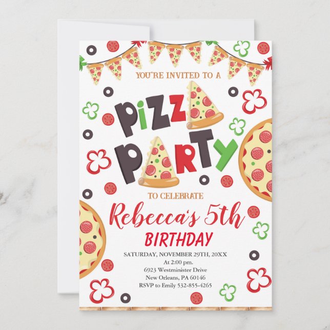Invitation Pizza fête d'anniversaire, tranche d'Anniversaire  (Devant)