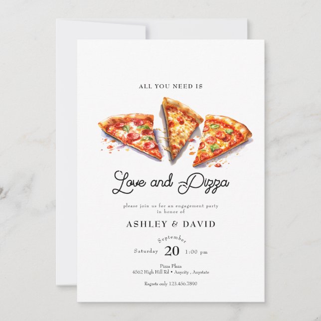 Invitation Pizza italienne | Fête des mariées aquarelle (Devant)