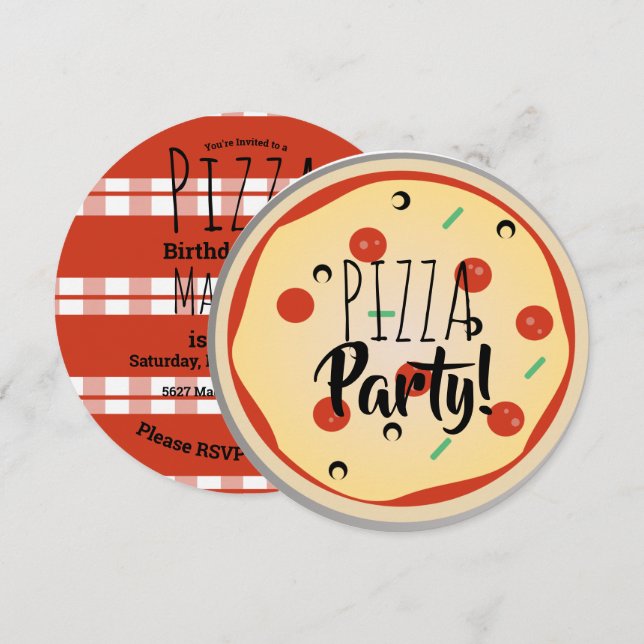 Invitation Pizza Mix Anniversaire Foody Rouge Plaid (Devant / Derrière)