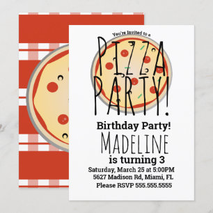 Invitation Pizza Mix Fête d'anniversaire Foodie Carreaux Roug