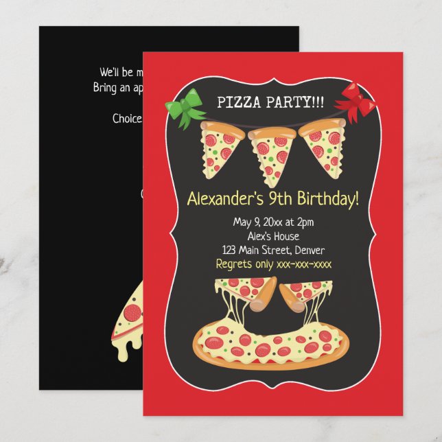 Invitation Pizza Party Anniversaire de l'invitation Tout âge (Devant / Derrière)