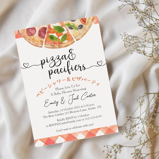 Invitation Pizza Party Baby shower aquarelle rouge En vichy (Créateur téléchargé)