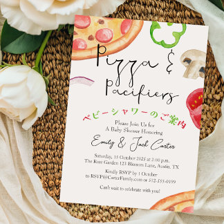 Invitation Pizza Party Baby shower Rustique Aquarelle Topping