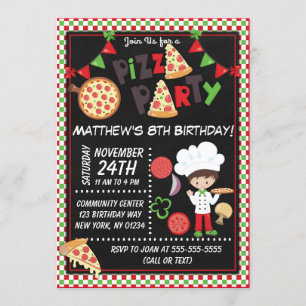 Invitation Pizza Party Brown cheveux Anniversaire de enfant
