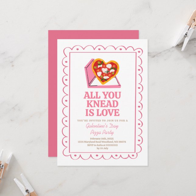 Invitation Pizza Party Fille Galentine Brunch (Devant/Arrière en situation)