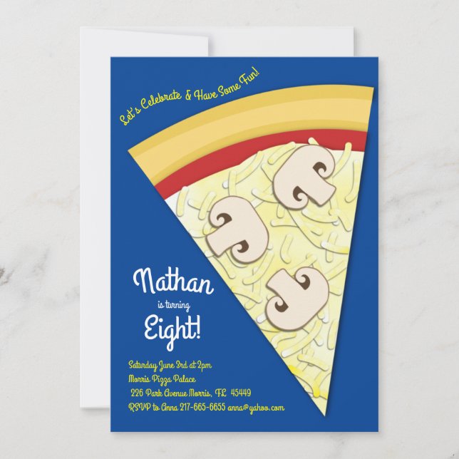 Invitation Pizza Party Mushrrom Pizza Slice (Devant)