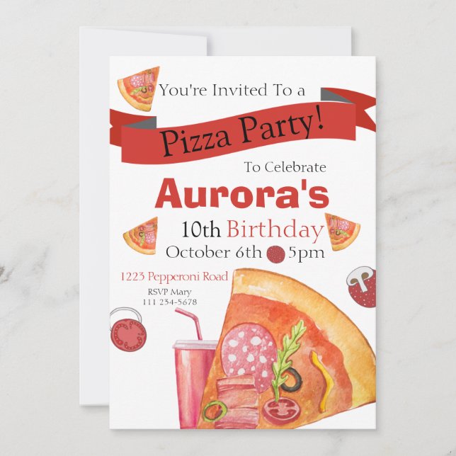 Invitation Pizza Party, Pizza Birthday, tranche de plaisir In (Devant)