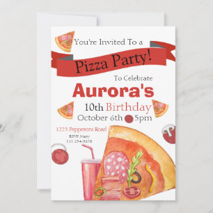 Invitation Pizza Party, Pizza Birthday, tranche de plaisir In
