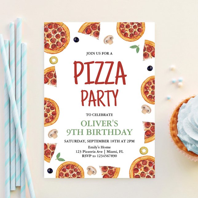 Invitation Pizza Party, Slice of Fun Pizza Party Anniversaire (Créateur téléchargé)
