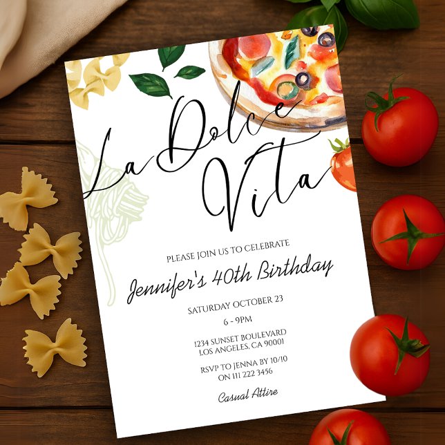 Invitation Pizza & Pasta Party Italien Anniversaire Dîner (Pizza Pasta Italian Birthday Dinner Invitation)