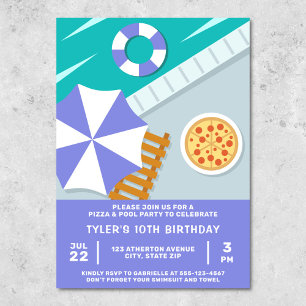 Invitation Pizza Piscine Fête Piscine Bleu Moderne