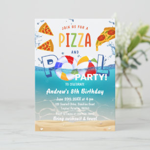 Invitation Pizza & Pool Party Eau d'été Anniversaire