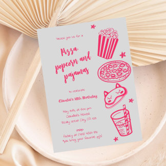 Invitation Pizza Popcorn et Pyjama Dessinée à la M