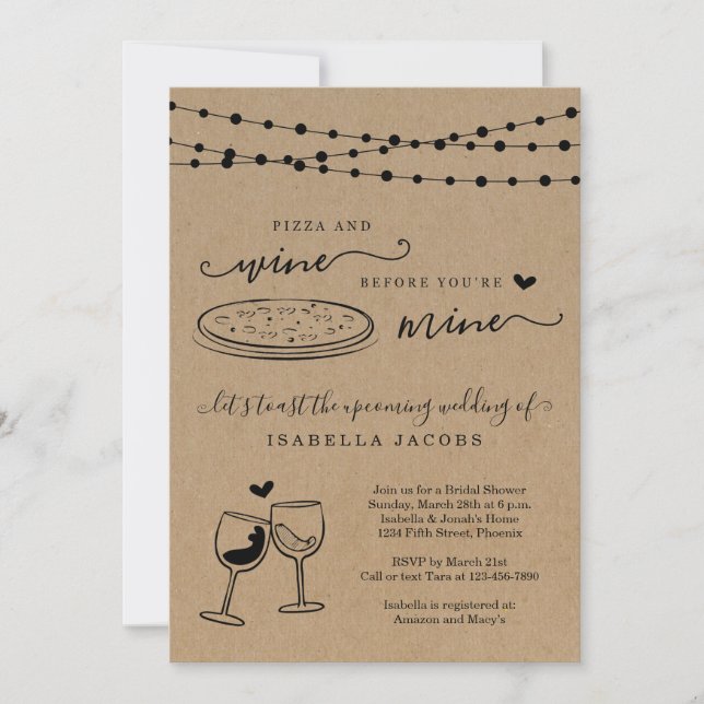 Invitation Pizza & Vin avant d'être ma Fête des mariées (Devant)