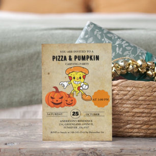 Invitation Pizza vintage et fête de l'halloween de la sculptu