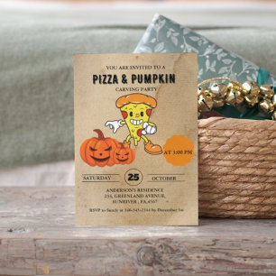 Invitation Pizza vintage et fête de l'halloween de la sculptu