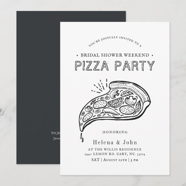 Invitation Pizza vintage | Fête des mariées (Devant / Derrière)