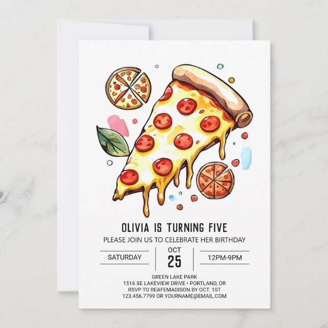Invitation Pizza Whimsical Imprimable Anniversaire (Devant)