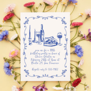 Invitation Pizza Whimsical Moderne Doodle de vin fête d'anniv