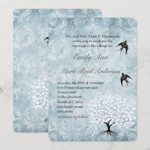 Invitation Placid Blue Damask Coeur Leaf Aqua Tree