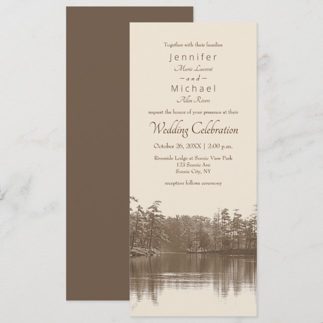 Invitation placid mountain lake paysage photo antique (Devant / Derrière)