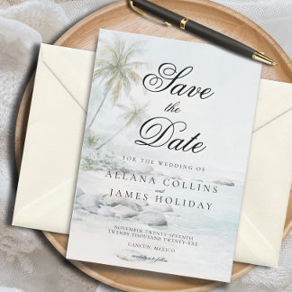 Invitation Plage à l'aquarelle de palmier tropical doux Enreg