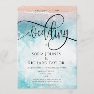 Invitation Plage Aquarelle à thème Calligraphie Océan Tropiqu
