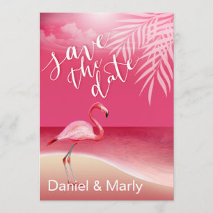 Invitation Plage aux Flamants Roses Enregistrez la Date   ros