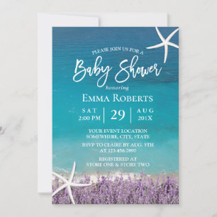 Invitation Plage Baby shower Floral Lavender Lavender