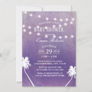 Invitation Plage Baby shower Palm Tree Aquarelle violet