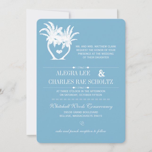 Invitation Plage Bleue Dusk Palm Tree Destination Chalkboard (Devant)