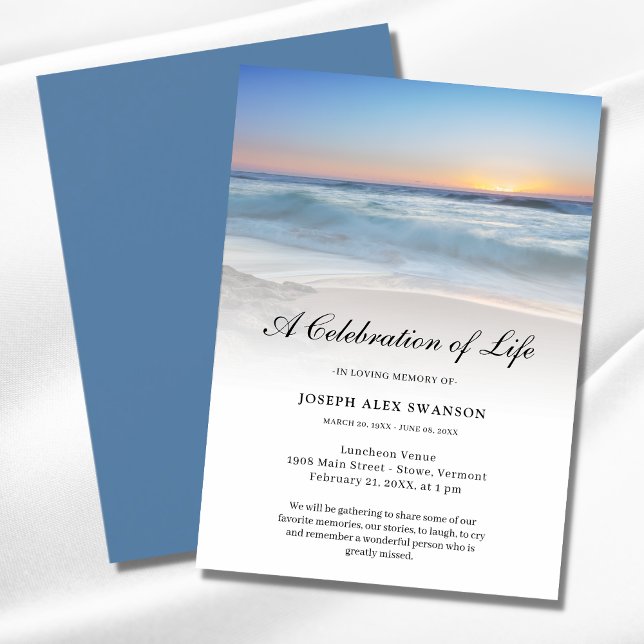 Invitation Plage Bord de mer Océan Célébration de la vie funé (Celebration of Life Ocean Invitation)
