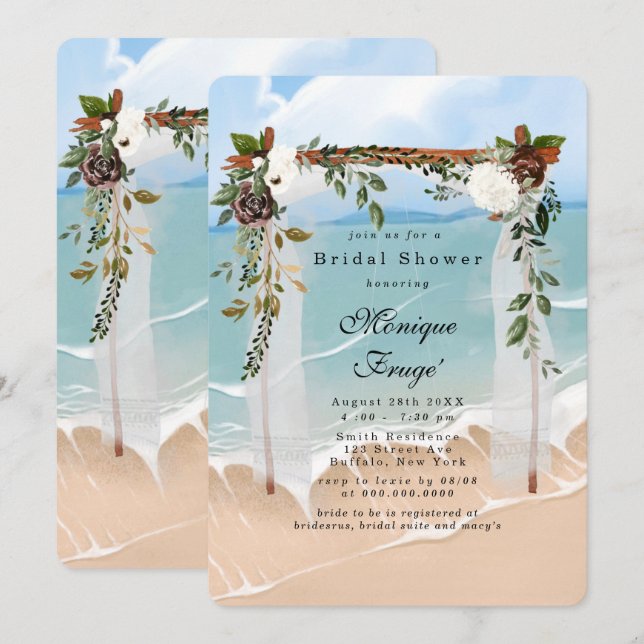 Invitation Plage Canopée Floral Fête des mariées tropicale (Devant / Derrière)