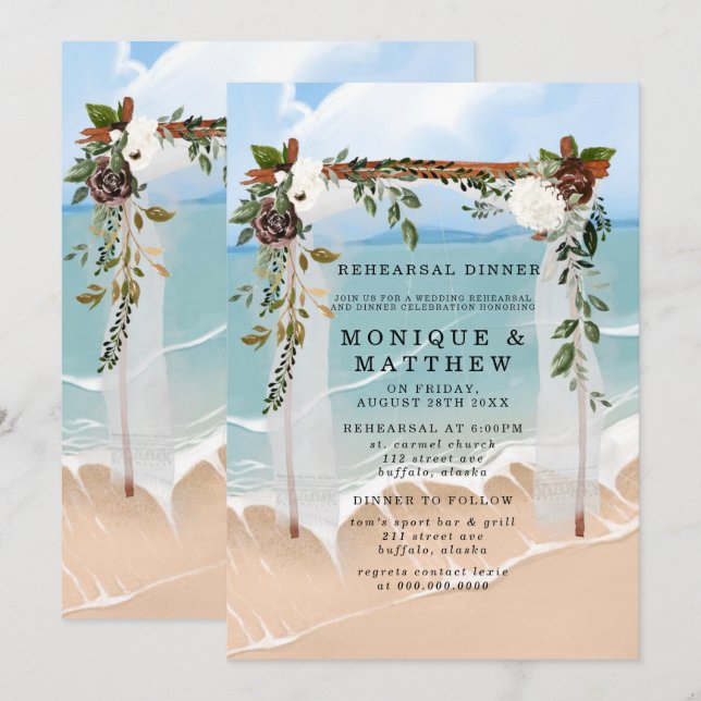 Invitation Plage Canopée Floral Tropical Dîner de répétition (Devant / Derrière)