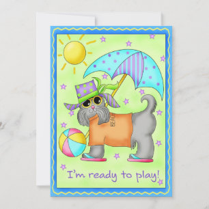 Invitation Plage Chien Whimsy Art Vert bleu