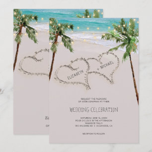 Invitation Plage Coeur de sable Palm Tropical   Mariage moder