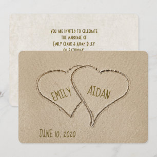 Invitation Plage Coeurs dans le sable pour l'invitation de ma