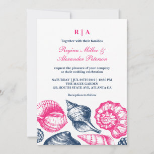 Invitation Plage Coquillages Roses Bleus Plage Mariage Invita