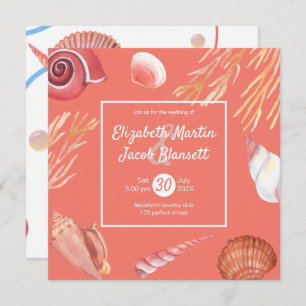 Invitation Plage Coral & Seashells Tout en un Mariage