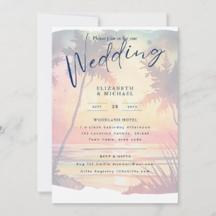 Invitation Plage Côte Destination Sunset Mariage tropical