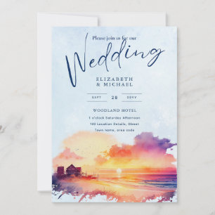 Invitation Plage Côte Destination Sunset Mariage tropical