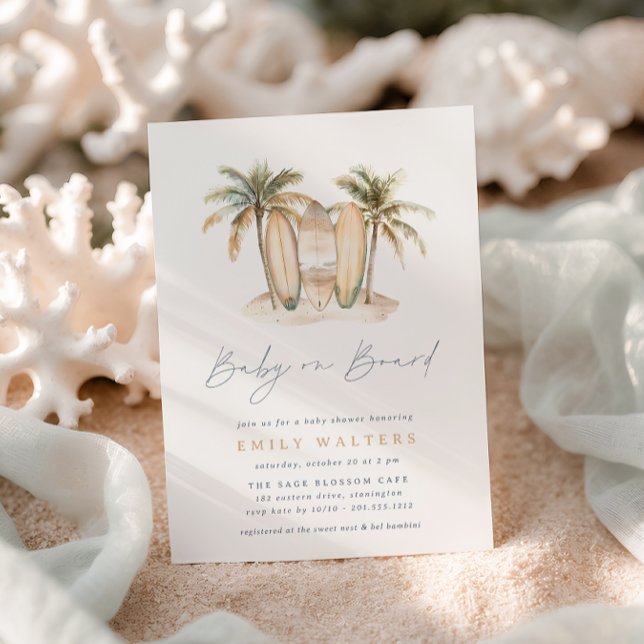 Invitation Plage côtière Baby à bord Surf Baby shower à thème (Créateur téléchargé)