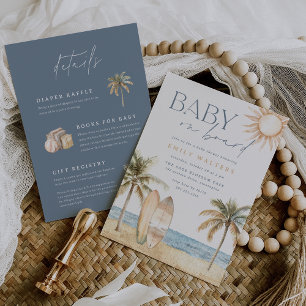 Invitation Plage côtière "Baby on board" Baby shower de surfe