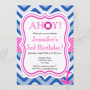 Invitation Plage côtière nautique rose fille heureux annivers