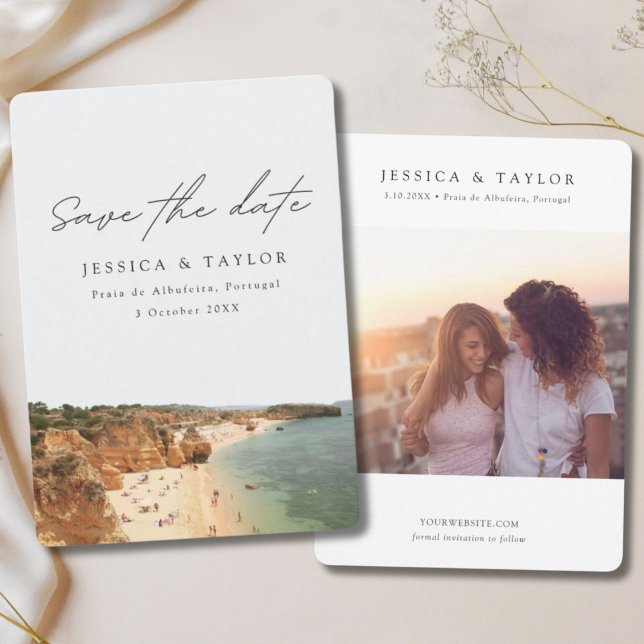 Invitation Plage de Albufeira Portugal Photo Enregistrer la d (Praia de Albufeira Portugal Photo Save the Date Invitation)