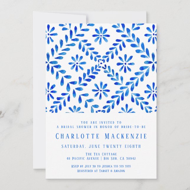 Invitation Plage de Carrelage Bleu Méditerranéen Fête des mar (Devant)