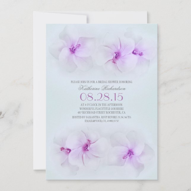 Invitation plage de fleurs violettes douche nuptiale (Devant)