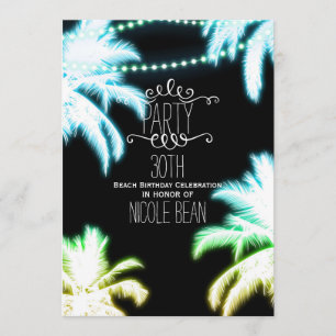 Invitation Plage de palmiers lumineux au néon Party d'été