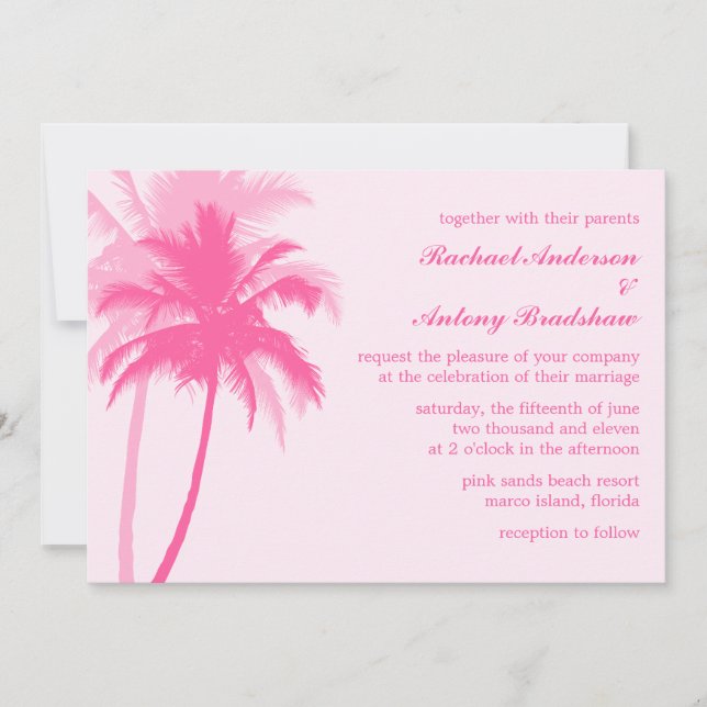 Invitation Plage de palmiers roses et Mariage d'été (Devant)